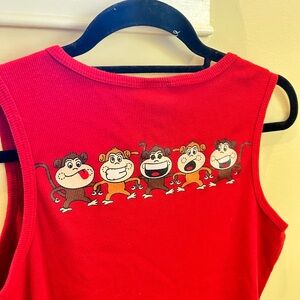 Limited Too Style 2000s 90s Red Tank Top with Cartoon Monkeys